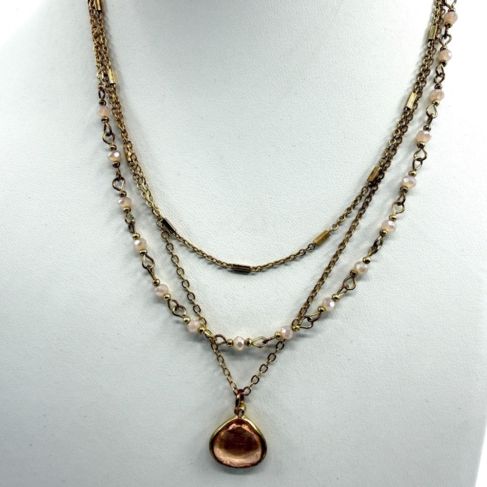 Layered Teardrop Necklace Boho Statement Jewelry Gold Tone Crystal Gift Idea